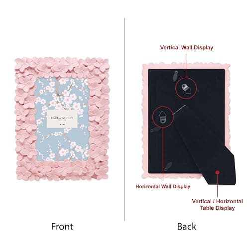Laura Ashley 4x6 Pink Flower Textured Hand-Crafted Resin Picture Frame with Easel & Hook for Tabletop & Wall Display, Decorative Floral Design Home Décor, Photo Gallery, Art, More (4x6, Pink) thumbnail 4