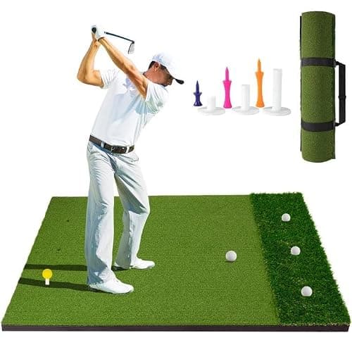 MONOJOY Golf Hitting Mat 5x4ft, Thick 31mm Artificial Turf Practice Mat with 6 Tees, Durable EVA Backing for Indoor | Outdoor Driving, Chipping & Swing Training - Image 1