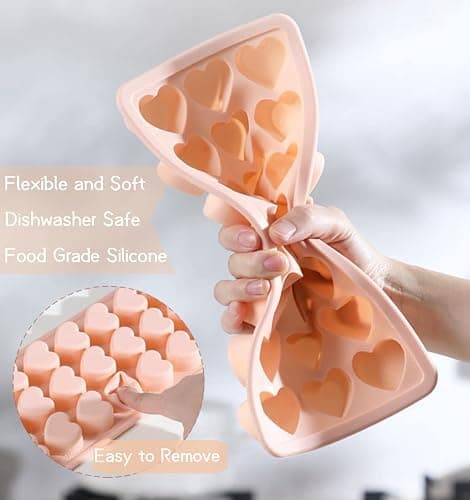 2 Pack Heart-Shaped Ice Cube Trays - 42 Holes Silicone Heart Ice Cube Tray with Lid, BPA Free and Dishwasher Safe, Mini Fun Ice Cube Mold, Easy to Remove (Pink + Blue) thumbnail 4