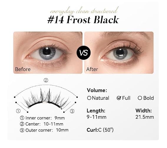 WOSADO Magnetic Eyelashes with Applicator Kit, No.14 FROST BLACK, Reusable Magnetic Lashes without Eyeliner, Glue-free False Lashes, Waterproof, Lightweight, Suit for Natural Makeup thumbnail 5