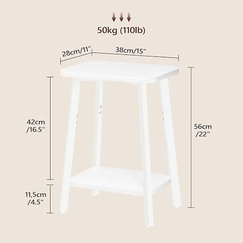 MAHANCRIS Side Table, Small Rectangular End Table with Storage Shelf, 2-Tier Bedside Table Sofa Couch Table, Nightstand for Small Spaces, Living Room, Bedroom, White ETWT4701 thumbnail 3