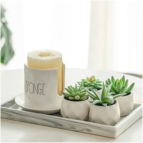 CADNLY Fake Succulent Plant Set - Artificial Plants for Women Desk - Realistic Faux Succulents in Ceramic Pots - Mini Green Decor for Bedroom Bathroom Office Shelf 4 Pack thumbnail 2