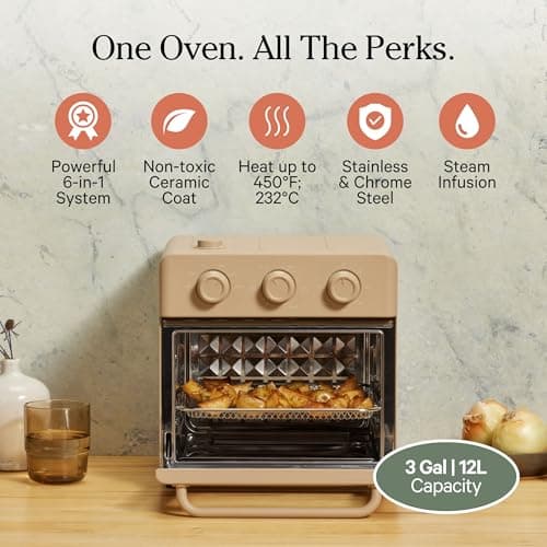 Our Place Wonder Oven & Essentials Kit | 6-in-1 Air Fryer Toaster Oven with Steam Infusion | Countertop Convection Oven Combo with Extra Bake Pan & Air Fryer Basket | Non-toxic, PFAS-Free Duo | Steam thumbnail 2