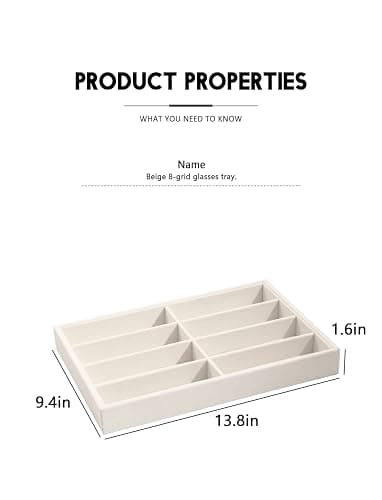Coward Sunglass Organizer, Beige Velvet Glasses Trays - Eyeglasses Watches Jewelry Display - Men Women (8 Grids) thumbnail 3