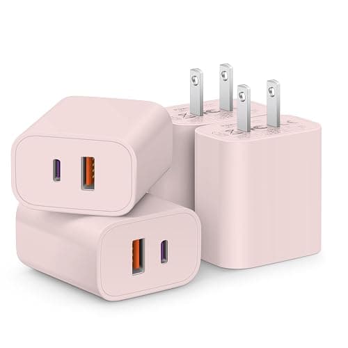 [4 Pack] USB C Charger Block Fast Charging Multiport Adpater [PD 20W USB-C & QC 3.0 USB-A Port] for i Phone 17/16/15/14/13/12/11/X/8, i Pad, Galaxy, Google, Galaxy & More [Pink] - Image 1