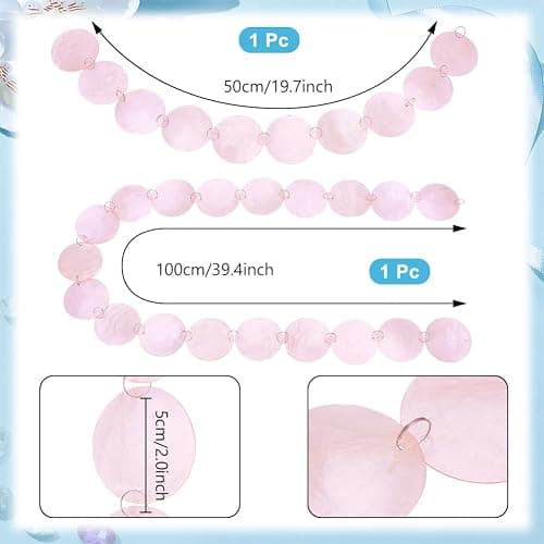 PH PandaHall 2 Strands Round Natural Shell Chains, Craft Shell Hot Pink Shells Natural Sea Shell Garlands for Wind Chimes Door Curtain DIY Crafts Coastal Wedding Christmas Decoration thumbnail 4