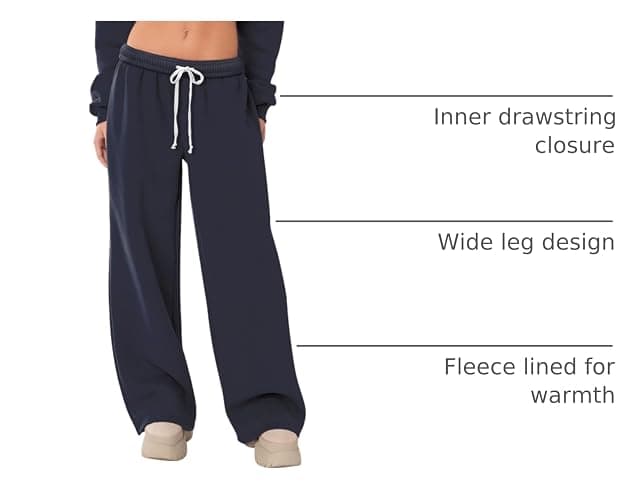 HeSaYep Women's Fleece Lined Sweatpants Wide Leg Thermal Winter Warm Baggy Sweat Pants with Pockets thumbnail 4