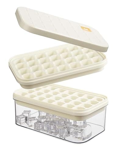 Brigii Ice Cube Tray with Lid&Bin, Ice Cube Mold with 56 Cubes, Stackable Ice Trays for Freezer with Easy-Release Silicone Bottom, for Drinks, Coffee, cocktail - White - Image 1