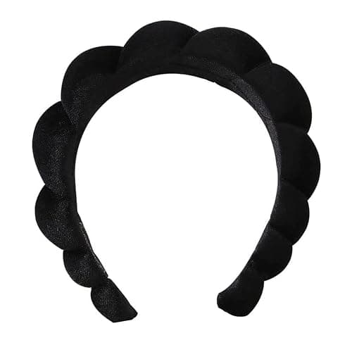Ycfish Puffy Makeup Headband Spa Headbands for Women Sponge & Terry Towel Cloth Fabric Cute Skincare Headband for Face Washing, Makeup Removal, Shower, Facial Mask (Black) - Image 1