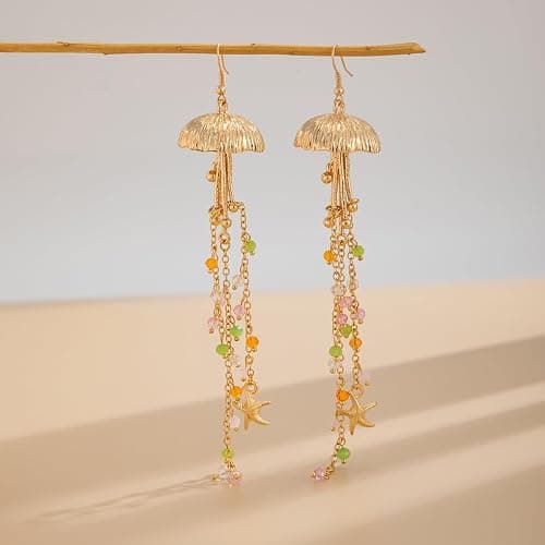 BOOZIQ Gold Starfish Earrings for Women Sea Shell Earrings Summer Beach Long Dangle Drop Earring Ocean Themed Dangling Earring Boho Beach Mermaids Jewelry thumbnail 6