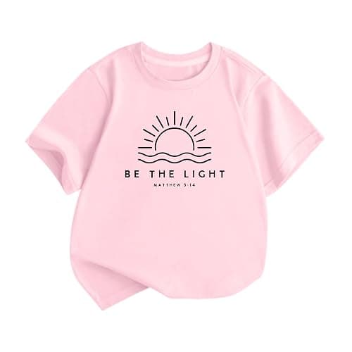 Hiehiety Girls Cute Christian Shirts Be The Light Bible Verse Jesus God Religious Faith T Shirts for Kids Graphic Tees Tops - Image 1