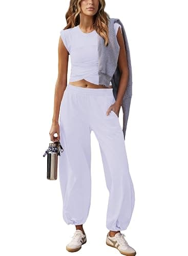 Outfeel Women 2 Piece Outfit Set Loungewear Cropped Tops and Jogger Sweatpant Matching Set Coordinated Sweatsuit with Pockets - Image 1