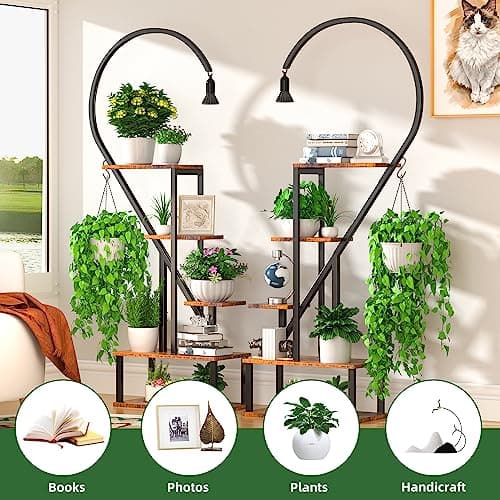 BACEKOLL Plant Stand Indoor with Grow Lights, 5 Tiered Metal Plant Stand for Indoor Plants Multiple, Large Plant Holder Display Shelf, Half Heart Shape Tall Plant Rack for Living Room, Patio, Balcony thumbnail 7