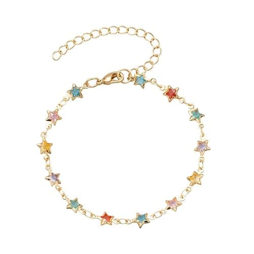 Sanyaa Star Bracelet 18K Gold Plated Multi Stone Crystal Star Bracelet for Women (Colorful) - Image 1