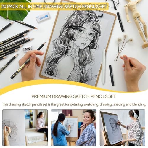 MARTCOLOR Drawing Sketching Pencil Set, 20 Pieces, Graphite Pencils (14B-4H), Charcoal Sticks, Stump, Eraser, Sharpeners, Ideal for Drawing Art, Sketching, Artist Pencils for Beginners & Pro Artists thumbnail 5