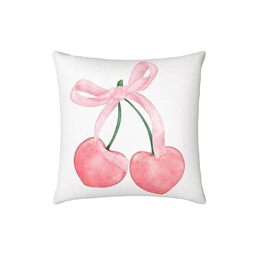RYKEEN Pink Coquette Pillow Covers 18x18 Inch ，Set of 4 Coquette Bow Cherry Heart Aesthetic Pillow Covers Girly Bedroom Decor for Home Bedroom Living Room Decor (18x18 Inch) thumbnail 4