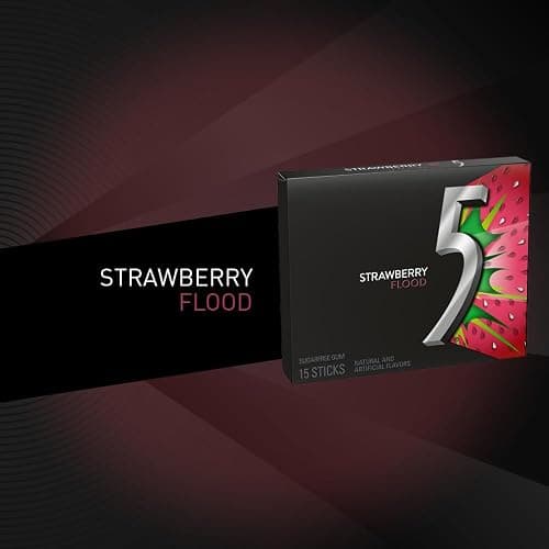 5 GUM Strawberry Flood Sugar Free Chewing Gum Juicy Fruity Tangy Flavor, Five Gum, 15 Sticks (10 Pack) thumbnail 3