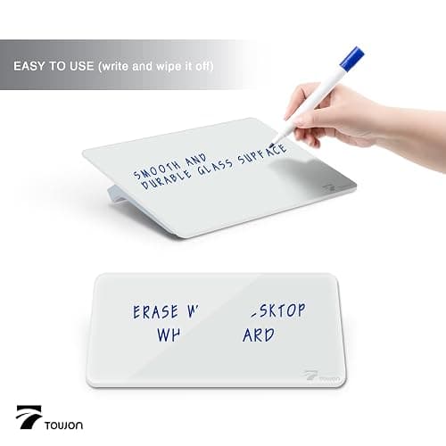 TOWON Small Glass Dry Erase Board, Desk White Board with Standing, Mini Whiteboard Easel Pad Set, Stenography Artifact for Office, Home and School Supplies, 8x6 Inches, White thumbnail 5