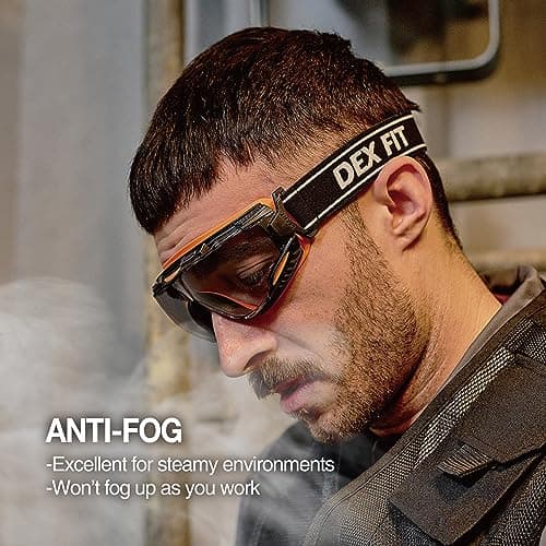 DEX FIT Safety Goggles SG220, Wide-Vision Lab & Chemical Splash Eye Protection, Anti-Fog & Scratch Resistant, Soft Seal, Z87.1 Approved; Black/Orange, Smoke Tinted Lens, 19mm Strap, 1 PC thumbnail 4