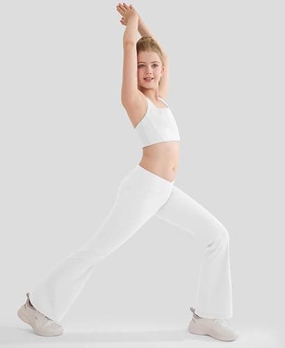 DOCUMO Girls Flare Leggings with Pockets - Crossover Waist Bell Bottoms Bootcut Leggings for Girls Yoga Dance Athletic Pants thumbnail 4