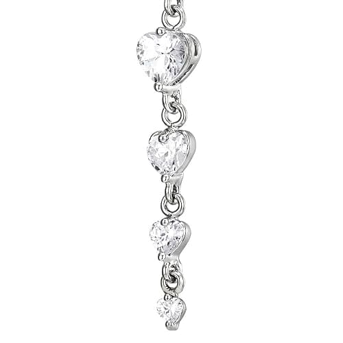 COOLSTEELANDBEYOND Steel Belly Chain Belly Button Ring Body Jewelry Piercing Navel Ring with Long Dangle Cubic Zirconia thumbnail 3