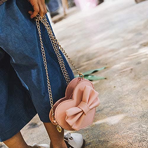 Goclothod Girls Bowknot Mini Coin Purse Heart Shape Cross Body Handbag Shoulder Bag Wallet Light Pink - Light Pink thumbnail 4
