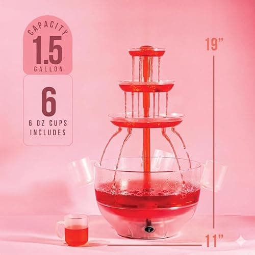 Kusini Drink Fountain for Parties - 1.5 Gal, 3 Tier Punch Bowl Drink Tower, LED Base, 6 Reusable Cups - Drink Dispenser Machine for, Juice, Punch, Pani Puri Fountain for Party Hosting Supplies thumbnail 3
