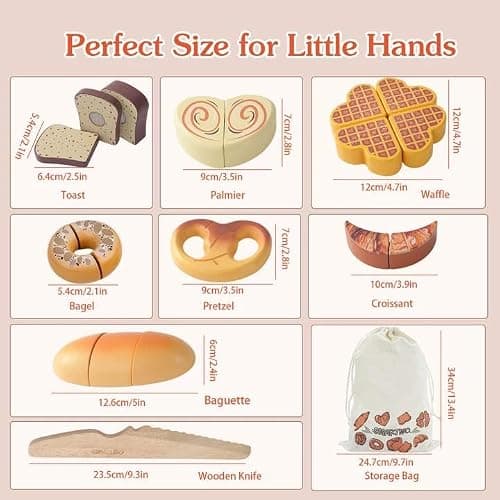 Smartwo Cibo Giocattolo Legno, Accessori Cucina Bambini, Giochi di Legno per bambini 2-3 anni montessori, Pane Tagliare, Regali di Compleanno e Natale Adatti a Bambini e Bambine thumbnail 5