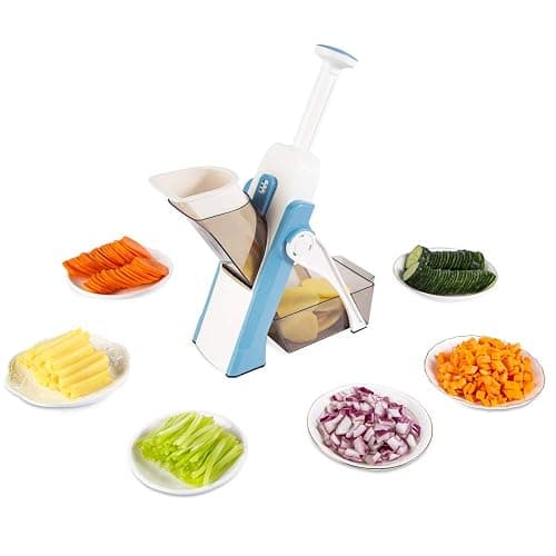 ONCE FOR ALL Safe Mandoline Slicer 5 in 1 Vegetable Cutter, Strips Julienne Dicer Adjustable Thickness 0.1-8 mm for Kitench Fast Meal Prep (Light Blue) - Image 1