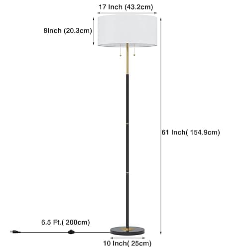 Karjoefar 2-Light Floor Lamp, Mid Century Floor Lamp with White Fabric Shade, Standing Lamp Tall Lamp for Living Room Bedroom, 3 Color Temperatures 9W Bulb Include - Black & White thumbnail 7