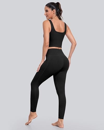 CHRLEISURE Leggings with Pockets for Women, High Waisted Tummy Control Workout Yoga Pants thumbnail 5