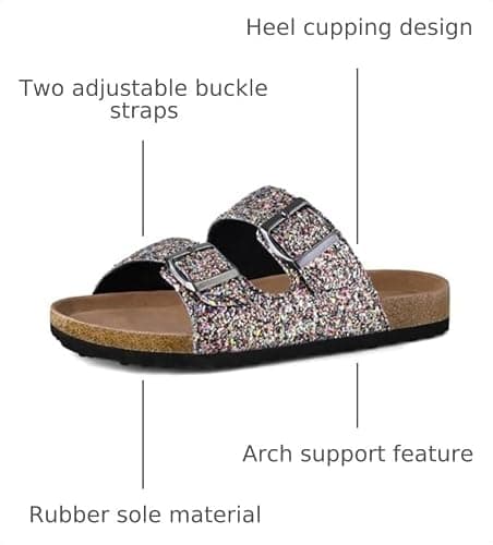 mysoft Womens Flat Sandals Cork Footbed Slides with 2 Straps | Adjustable Buckle Slip On Comfortable Casual Light Weight Summer sandals thumbnail 3