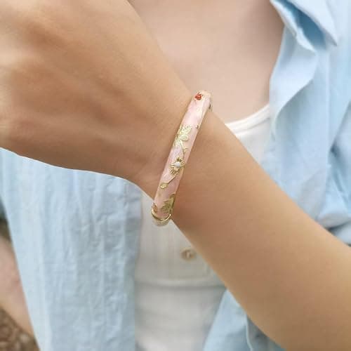 Gracayfr Vintage Flower Bangle Chinoiserie Cloisonne Bracelet Summer Elegant Vibrant Ethnic Jewelry Gifts For Women Best Friend Mom Sister thumbnail 5