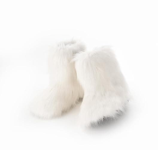 IXU Women's Faux Fur Boot Furry Fluffy Round Toe Suede Snow Winter Women Boots Comfy Plush Warm Short Outdoor Indoor Flat Shoes Mid-Calf Boots thumbnail 3