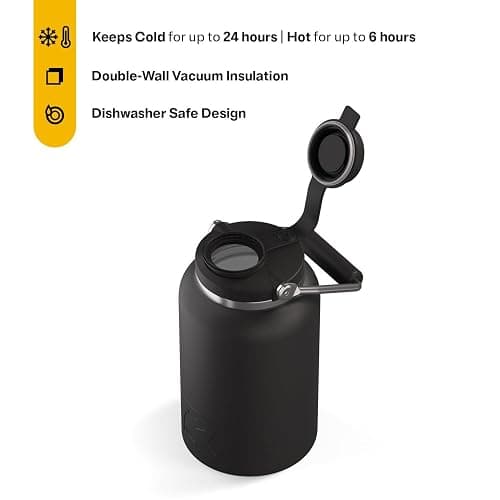 RTIC Half Gallon Outback Jug, Stainless Steel, Ceramic Lined Insulated Water Bottle with Lid and Handle, BPA-Free, Double Wall Vacuum Insulation, Black thumbnail 4