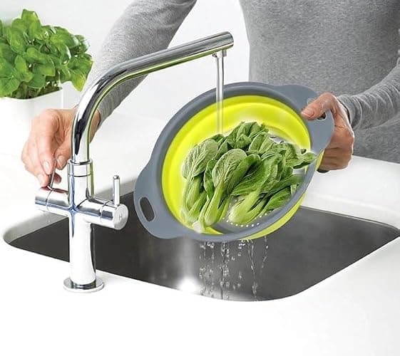 New and improved- Set of 3 Niklye Ultimate Kitchen Strainers—1×10” & 2×12” Collapsible Silicone Colanders. Now more durable and robust for everyday use with pasta, veggies, fruit & more. thumbnail 2