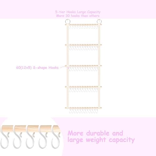 Headband Holder Hair Bow Organizer for Girls, 52x17 inch Beige Wall Hanging Headband Hanger Shelf w/Mesh Pocket, Baby Hair Accessories Organizer Storage for Toddler Nursery Kids Room Decor thumbnail 3