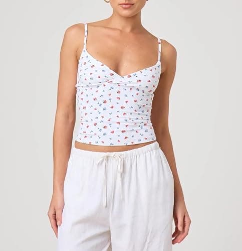 Giraropa Women Summer Basic Cami Shirt Sexy Sleeveless Spaghetti Strap V Neck Tank Top Y2K Slim Fit Going Out Crop Tops thumbnail 2