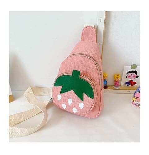 Hiflyer Pink Strawberry Sling Backpack, Small Backpack for Girls, Kawaii Bag, Lightweight Canvas, Adjustable Shoulder Strap, Zipper, 8x5x2 inches thumbnail 5