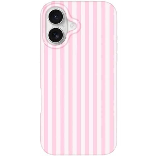 Anuck for iPhone 17 Case Cute Striped Phone Case Girly Aesthetic Vertical Stripe Pattern Design for Women Girls, Soft TPU Shockproof Rubber Bumper Protective Cover for iPhone 17 6.3" - Pink White - Image 1