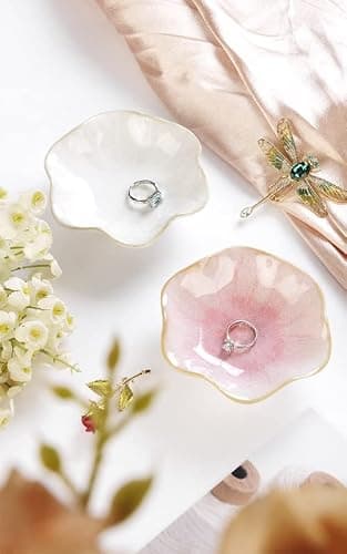 JAMEND CLXP Lotus Leaf Shape Decorative Ring Tray, Small Key Bowl, Ceramic Trinket Tray Jewelry Dish Organizing Necklace Earrings, Home Decoration for Mom Best Friend Sister, Pink. thumbnail 7