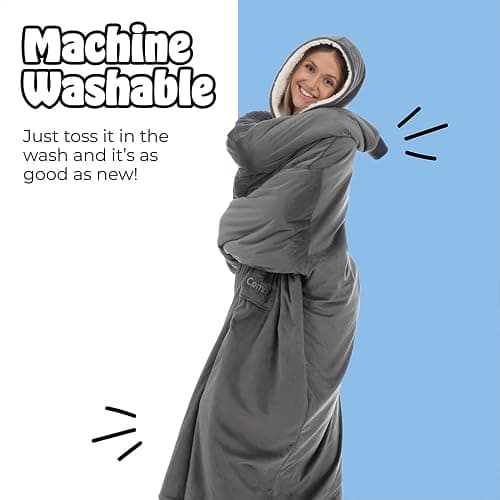 THE COMFY Original | Sherpa Lined Microfiber Fleece Wearable Blanket, Oversized Design with Hood and Pocket from Shark Tank thumbnail 7