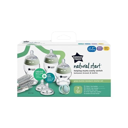 Tommee Tippee Natural Start Glass Newborn Starter Set, 150ml and 250ml Anti-Colic Baby Bottles, Slow and Medium Flow Breast-Like Teats for a Natural Latch, Self-Sterilising thumbnail 2
