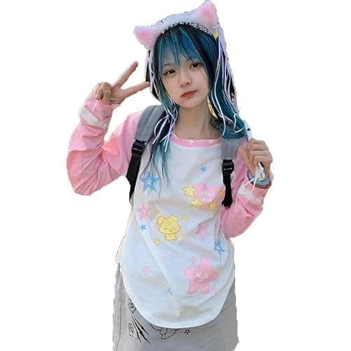 Crancious Y2k Stars Kawaii Shirt -Graphic Print Round Neck T Shirt Short Sleeve - Image 1