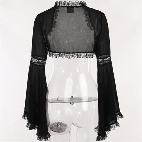 Women Goth Tops Punk Cover Ups Mesh Crop Top See Through Sexy Long Sleeve Blouse Y2k Black Rave Outfit Festival thumbnail 5