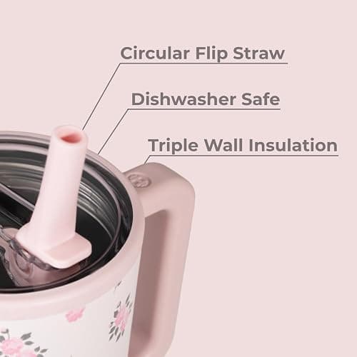 HydroJug Traveler - 32 oz Water Bottle with Handle & Flip Straw - Fits in Cup Holder, Leak Resistant Tumbler-Reusable Insulated Stainless Steel & Rubber Base - Gifts for Women & Men, Wildrose thumbnail 4