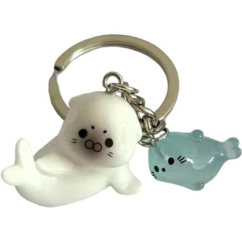 4 Pcs Cartoon Luminous Seal Keychain, Glow in The Dark Mini Sea Animal Keyring Bag Charm Pendants for Handbag Purse Car Keys Accessories thumbnail 5