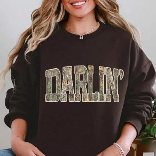 FITIN Unisex Darlin’ Camo Sweatshirt for Women – Western Country Graphic Crewneck Camouflage Southern Pullover thumbnail 5