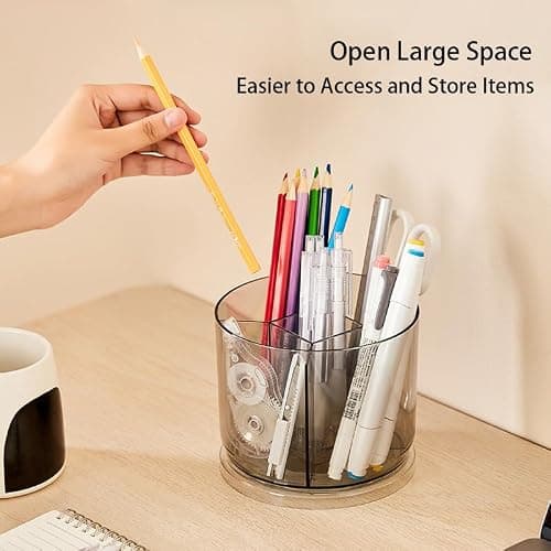 SSYYGET 360° Rotating Makeup Brush Holder Organizer, Clear Spinning Pen & Pencil Holder for Desk, Countertop Vanity Storage Cup with 5 Slots, Round Cosmetic Brush Stand thumbnail 4