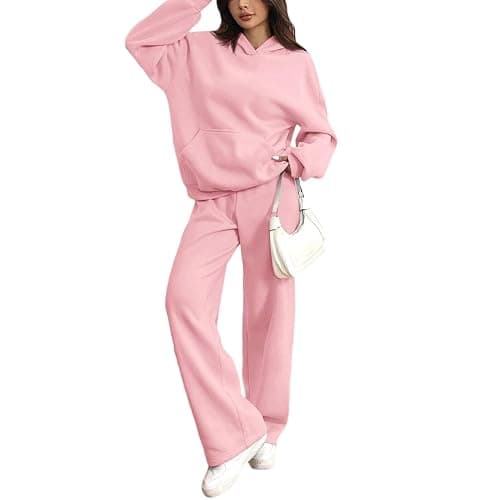 Sweatsuits Women 2 Piece Outfit Fleece Cute Oversized Hoodies Y2k High Waisted Baggy Wide Leg Sweatpants with Pockets - Image 1